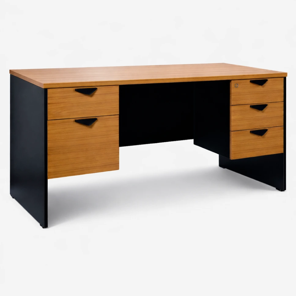 โต๊ะทำงานเมลามีน 5 ลิ้นชัก (ซ้าย 2 + ขวา 3) ท็อป + ขา 25 มม.