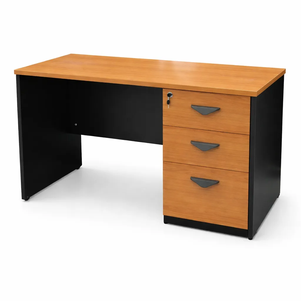 โต๊ะทำงานเมลามีน 3 ลิ้นชักถึงพื้น หน้า–ขา 25 มม. แข็งแรง