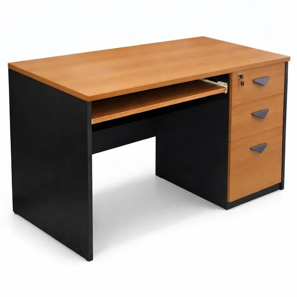 โต๊ะทำงานเมลามีน 3 ลิ้นชักถึงพื้น พร้อมรางคีย์บอร์ด ท็อป + ขา 25 มม.