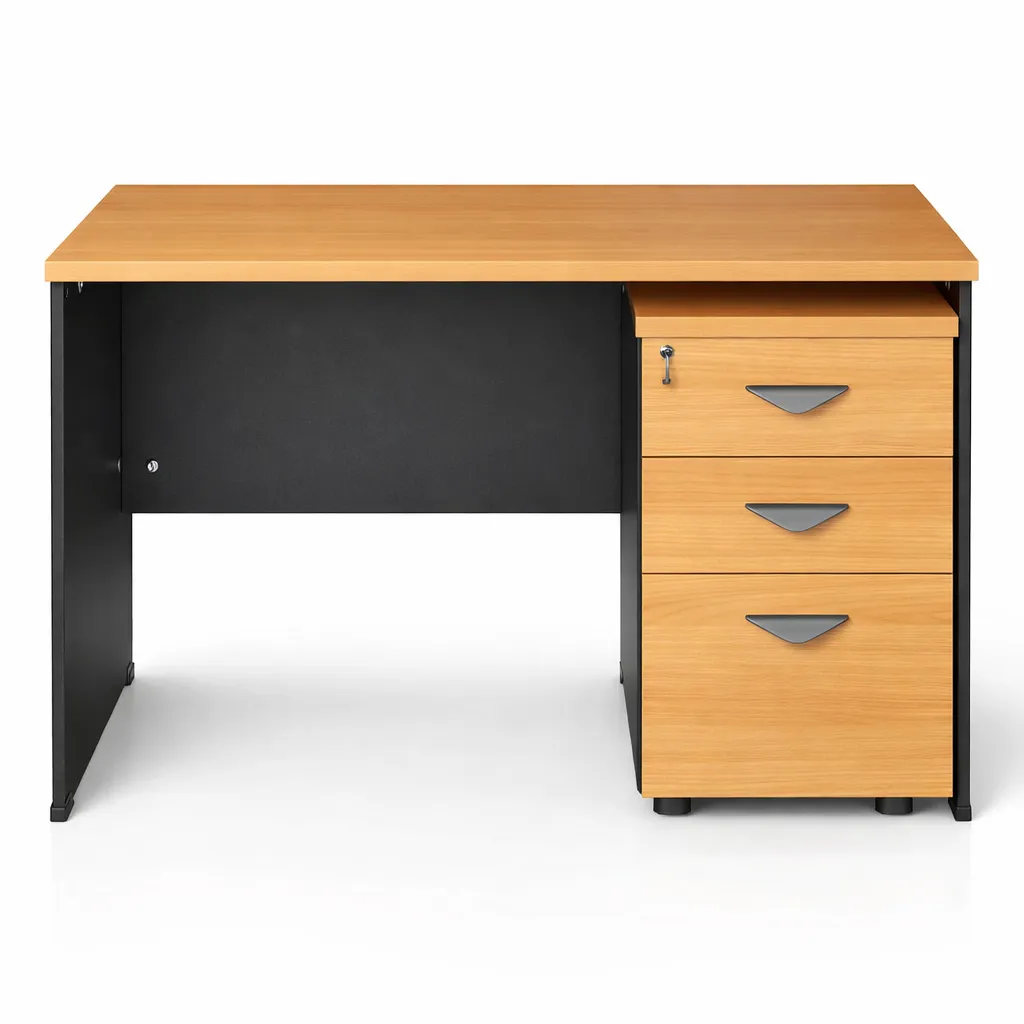 โต๊ะทำงานโล่งเมลามีนพร้อมตู้ 3 ลิ้นชัก ขาเมลามีนหนา 25 มม.