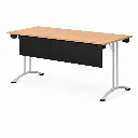 โต๊ะพับขาคู่ ขาโค้ง พร้อมบังตา หน้าเมลามีน / ฟอร์ไมก้าขาว ขาชุบโครเมี่ยม (Curved Double-Leg Folding Table with Modesty Panel)