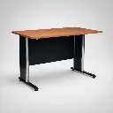 โต๊ะทำงานขาเหล็กตัวแอล มีช่องร้อยสายไฟ หน้าเมลามีนลายไม้ (ลึก 60/75 ซม.)