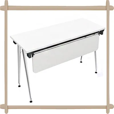 โต๊ะขาตัววีพับได้ มีบังตา พร้อมตัวล็อคกันพับ หน้าเมลามีน TOP 25 มม.