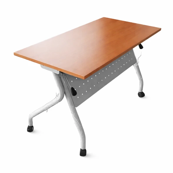 โต๊ะพับมีล้อเลื่อน ขาตัว J พร้อมบังตาเหล็กด้านหน้า หน้าเมลามีน เลือกสีได้