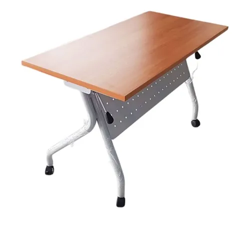โต๊ะพับมีล้อเลื่อน ขาตัว J พร้อมบังตาเหล็กด้านหน้า หน้าเมลามีน เลือกสีได้