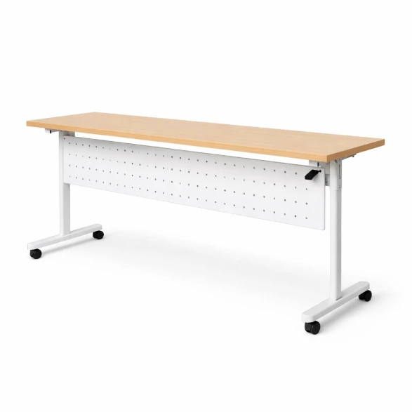 โต๊ะพับหน้าได้เมลามีน ขาเหล็กแป๊บไข่ มีบังตาเหล็ก สำหรับห้องประชุม (Flip Top Training Table – Oval Leg with Modesty Panel)
