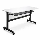 โต๊ะพับหน้าได้เมลามีน ขาเหล็กกลม มีล้อเลื่อน สำหรับห้องประชุมและห้องอบรม (Flip Top Training Table)