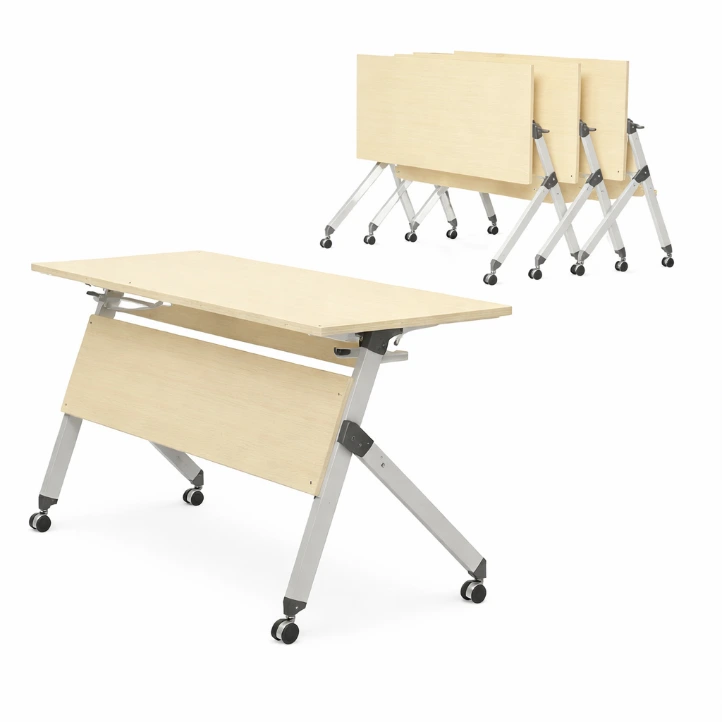 โต๊ะพับหน้าได้ ขาตัว Y มีล้อเลื่อน พร้อมบังตาด้านหน้า (Flip Top Training Table – Y-Leg)