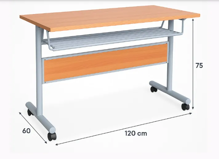 โต๊ะพับหน้าได้ มีล้อ พร้อมที่วางของ หน้าเมลามีน ขาเหล็กกลม 1.5 นิ้ว บังตาไม้เมลามีน