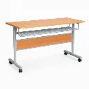 โต๊ะพับ มีล้อ หน้าพับได้เมลามีน ขาเหล็กกลม 1.5 นิ้ว พร้อมบังตาไม้และที่วางของ (Flip Top Table with Wheels and Storage Rack)