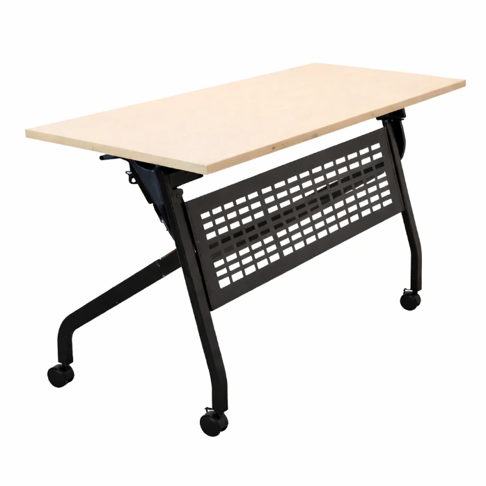 โต๊ะเทรนนิ่งพับหน้าได้ หน้าเมลามีน ขาเหล็ก 1.2 มม. พร้อมตะแกรง (Flip Top Training Table)