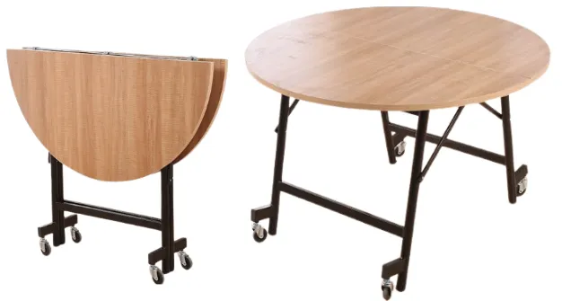 โต๊ะกลมพับหน้า (โต๊ะแตงโม) มีล้อ หน้าไม้อัดปิดฟอเมก้า / เมลามีน