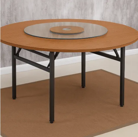 โต๊ะพับกลมขาสปริงล็อค หน้าเมลามีนลายไม้