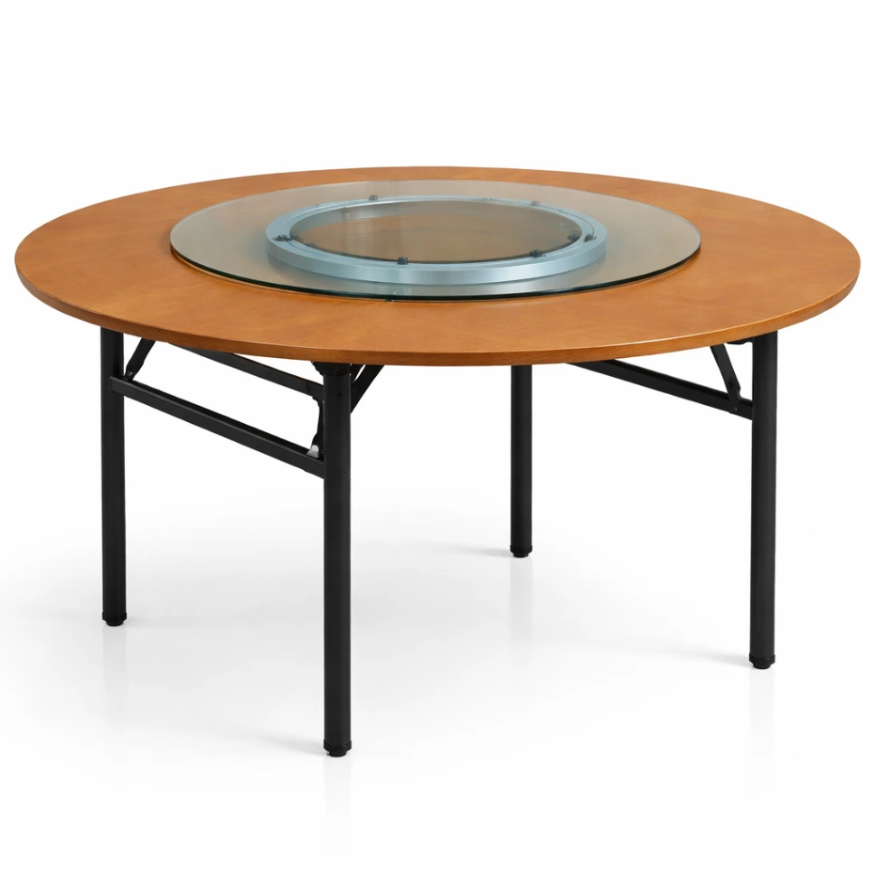 โต๊ะพับกลมขาสปริงล็อค หน้าเมลามีนลายไม้