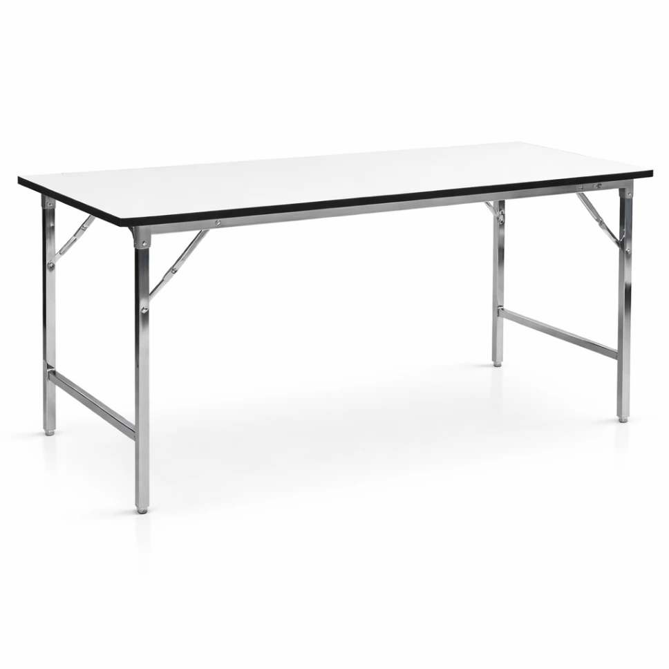 โต๊ะพับหน้าเมลามีนสีขาว TOP หนา 19 มม. โครงขาเหล็กพับได้ ชุบโครเมี่ยม