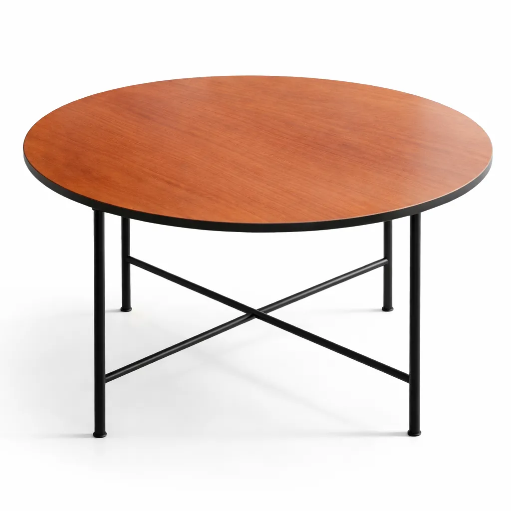 โต๊ะพับกลมขาแยก หน้าเมลามีนลายไม้ไร้รอยต่อ