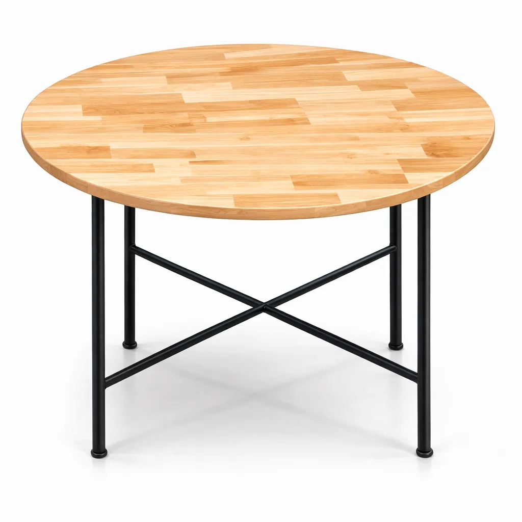 โต๊ะพับกลมขาแยก หน้าไม้ยางพาราประสาน เกรด A ไร้ตาไม้