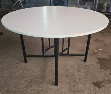 โต๊ะพับกลมขาสปริงแยก หน้าเมลามีนสีขาว ไร้รอยต่อ