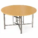 โต๊ะพับกลมขาสปริงแยก หน้าเมลามีนลายไม้ ไร้รอยต่อ