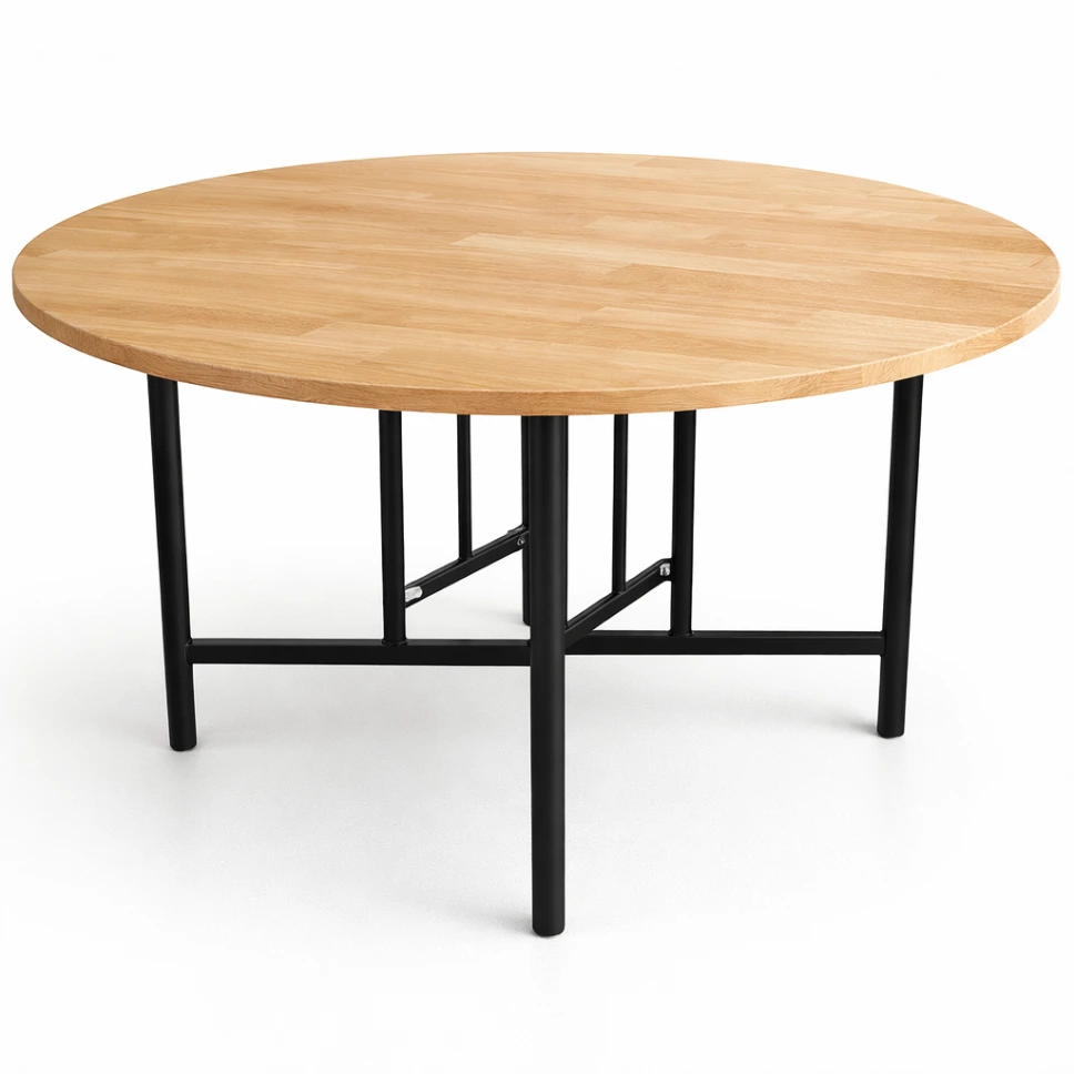 โต๊ะพับกลมขาสปริงแยก หน้าไม้ยางพารา สีธรรมชาติ