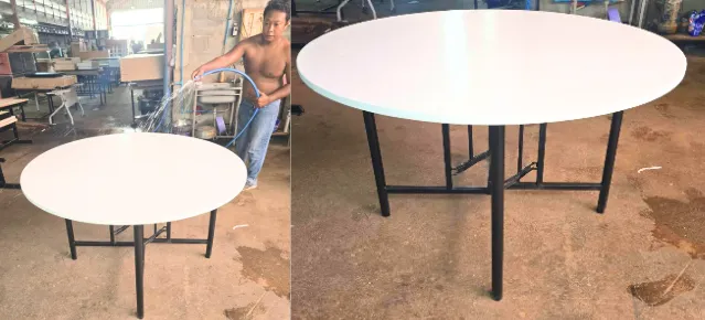 โต๊ะพับกลมขาสปริงแยก หน้าไม้ยางพารา สีธรรมชาติ