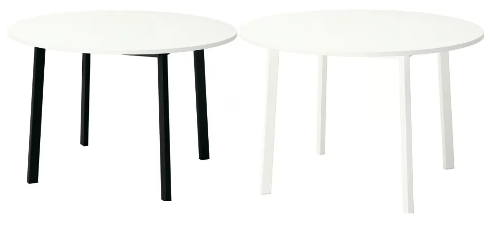 โต๊ะกลมขาเหล็กเหลี่ยม หน้าขาว ขาตาย