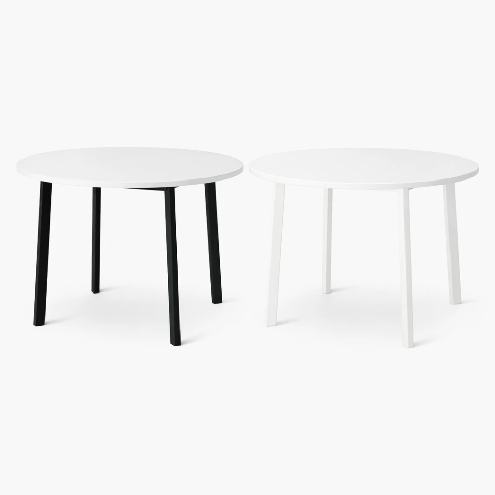 โต๊ะกลมขาเหล็กเหลี่ยม หน้าขาว ขาตาย