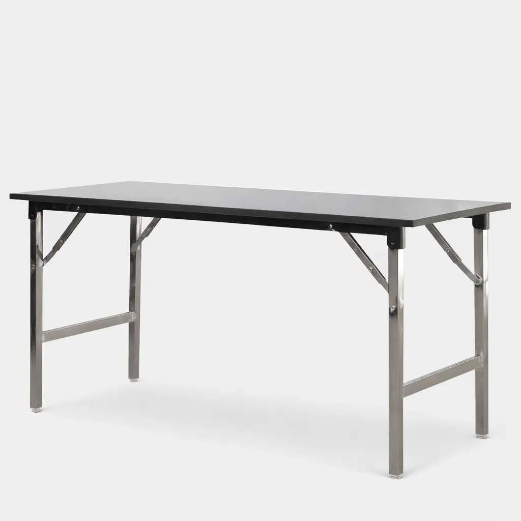 โต๊ะพับหน้าฟอเมก้าขาว / เมลามีนสีขาว TOP หนา 25 มม. โครงขาเหล็กพับได้ ชุบโครเมี่ยม