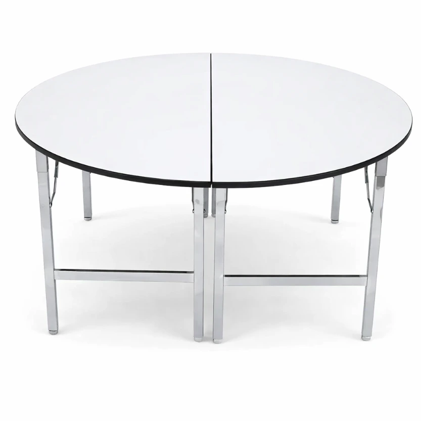 โต๊ะครึ่งวงกลม หน้าขาว พับขาได้ ขาเหล็กชุบโครเมียม