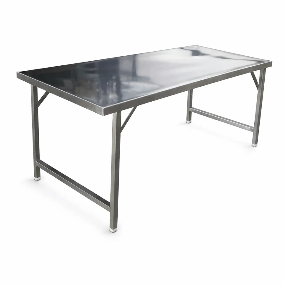 โต๊ะสแตนเลสแท้ เกรด 304 เงา ทนกรด–ด่าง หนา 0.7 มม.