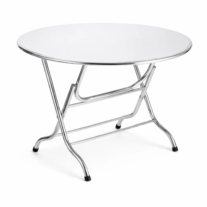 โต๊ะกลมหน้าสแตนเลส ขาปีกนก พับได้