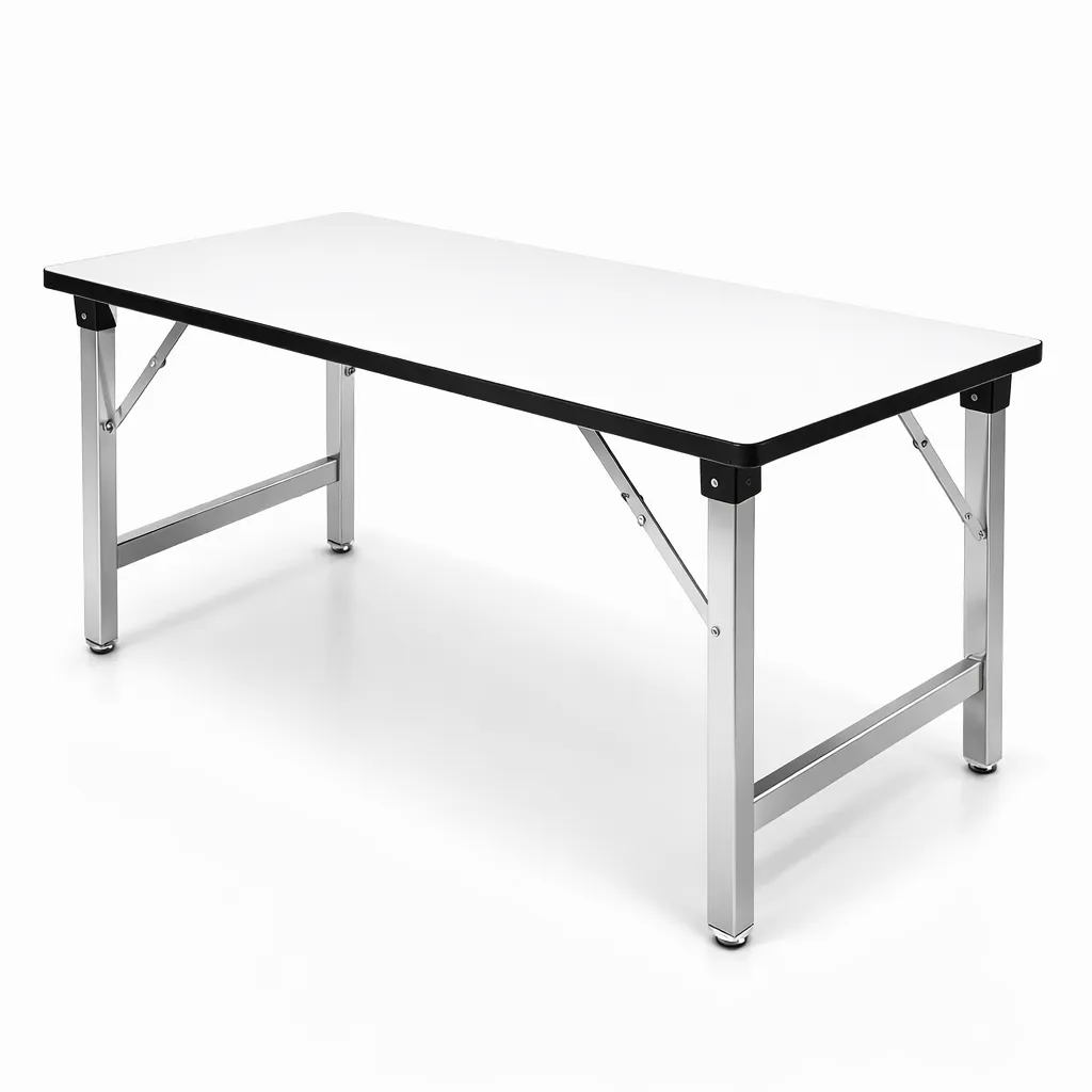 โต๊ะพับหน้าฟอเมก้าขาว / เมลามีนขาว TOP หนา 25 มม. ขาเหล็กใหญ่ 1.5×1.5 นิ้ว ชุบโครเมียม