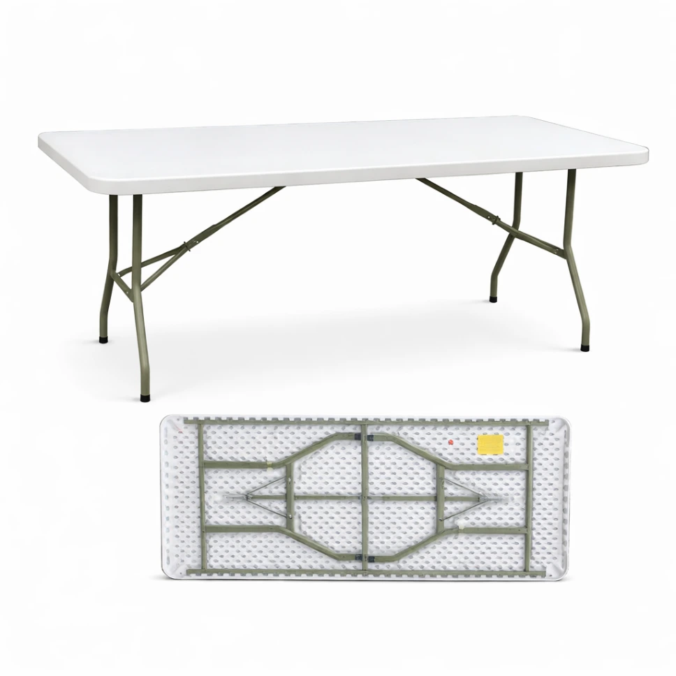 โต๊ะพับพลาสติก HDPE สีขาว ขาเหล็กพับได้
