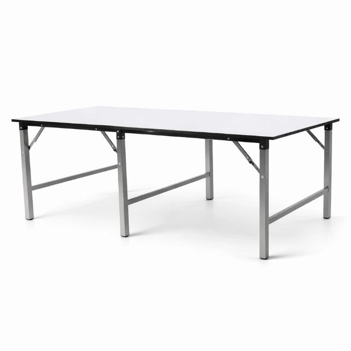 โต๊ะพับหน้าฟอเมก้าขาว / เมลามีนขาว TOP หนา 25 มม. โครงขาเหล็กพับได้ 3 ขา ขนาด 1.5 นิ้ว ชุบโครเมี่ยม