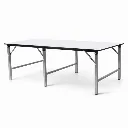 โต๊ะพับหน้าฟอเมก้าขาว / เมลามีนขาว TOP หนา 25 มม. โครงขาเหล็กพับได้ 3 ขา ขนาด 1.5 นิ้ว ชุบโครเมี่ยม