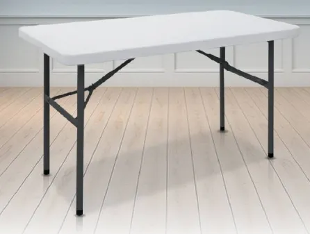โต๊ะพับพลาสติกไฟเบอร์ HDPE สีขาว ขาเหล็กพับได้ ขอบหนา 4 ซม.